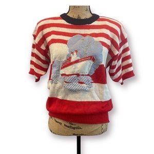 *NEW* NAOMI BEE Striped Nautical Ship Embroidered Sweater Vintage Large NWT
